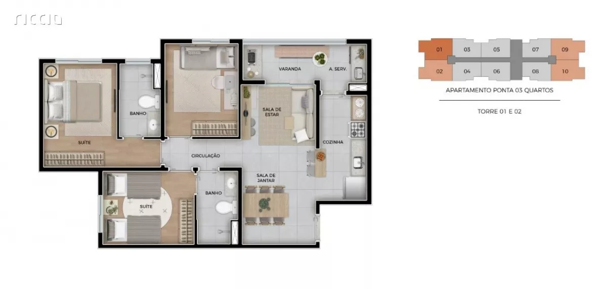 Apartamentocom 3 quartos à venda em Jardim das Indústrias São José dos Campos